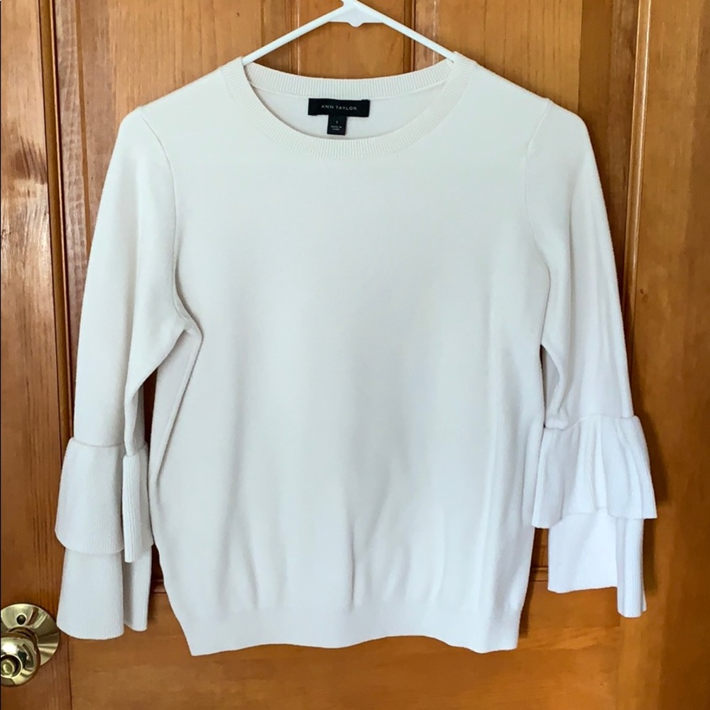 White Ann Taylor ruffle sleeve sweater